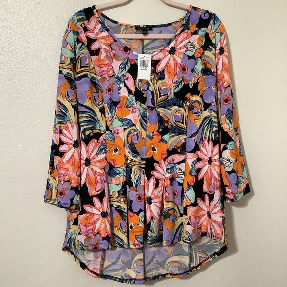 NWT Sami & Jo Colorful Multicolor Bohemian Hippie Flowy Artsy Retro Blouse Large - Picture 1 of 15